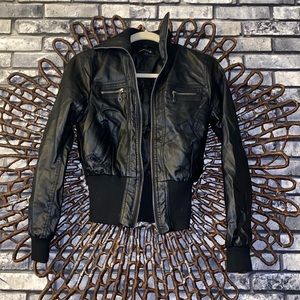 Vegan Leather Fitted Moto Jacket S